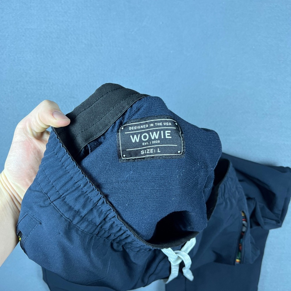 Wowie Mens Navy Blue Joggers Stretch Active Pants Geometric Pocket Size L - Picture 5 of 11